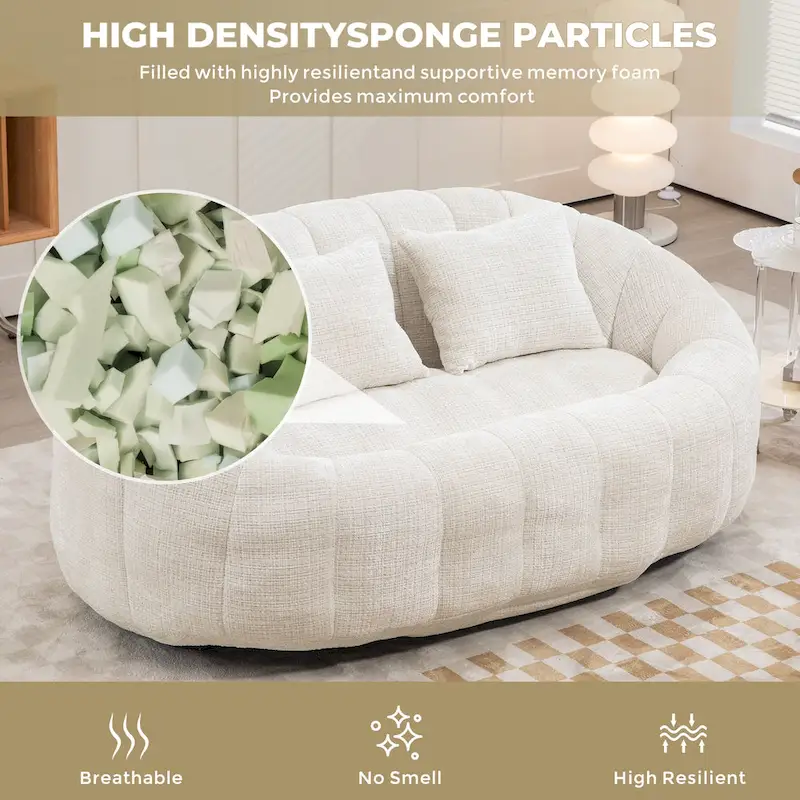 Beige 59.05 Chenille High Back Loveseat Chaise Lounge Chair