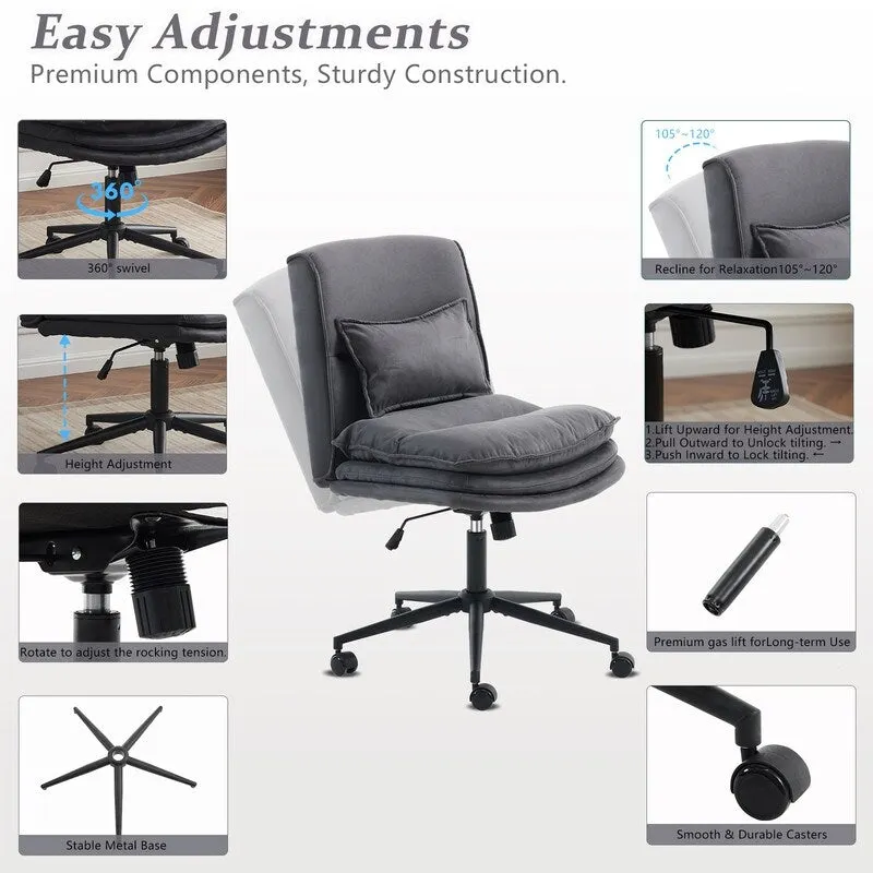 Upholstered Armless Polyester Fiber Task Office Chair With Wheels