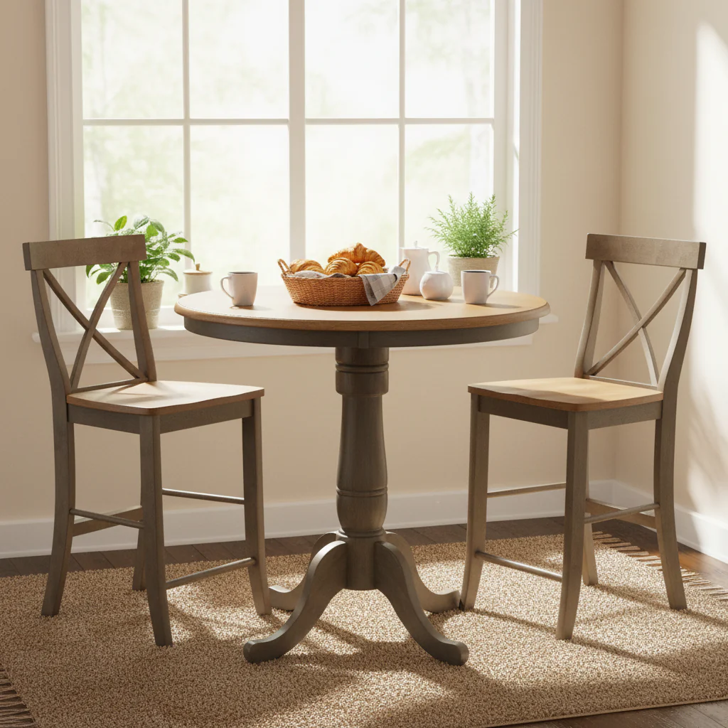 36 Round Counter Height Table With 2 X-Back Stools - 3 Piece Set