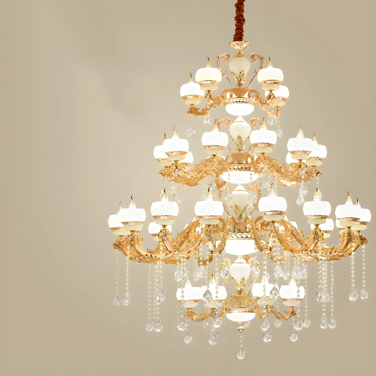 Large Gold Multi-Tier up Light Crystal Pendant Ceiling Chandelier