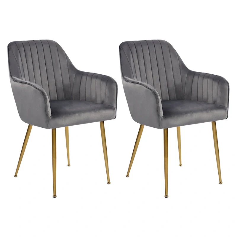 Velvet Accent Dining Chairs with Gold Metal Legs Set of 2