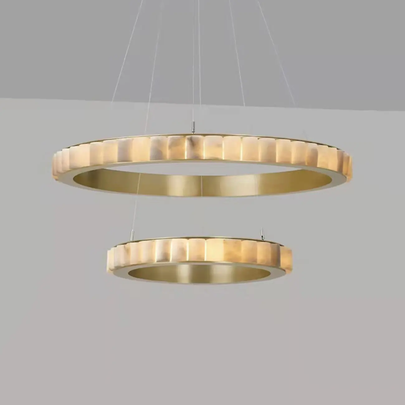 Circular 2-layer Modern Alabaster Steel Pendant Chandelier