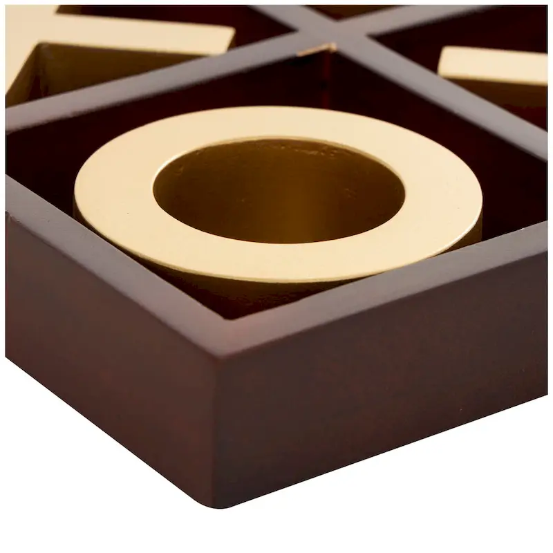 Brown Wood Tic Tac Toe Game Set with Gold X and O Pieces