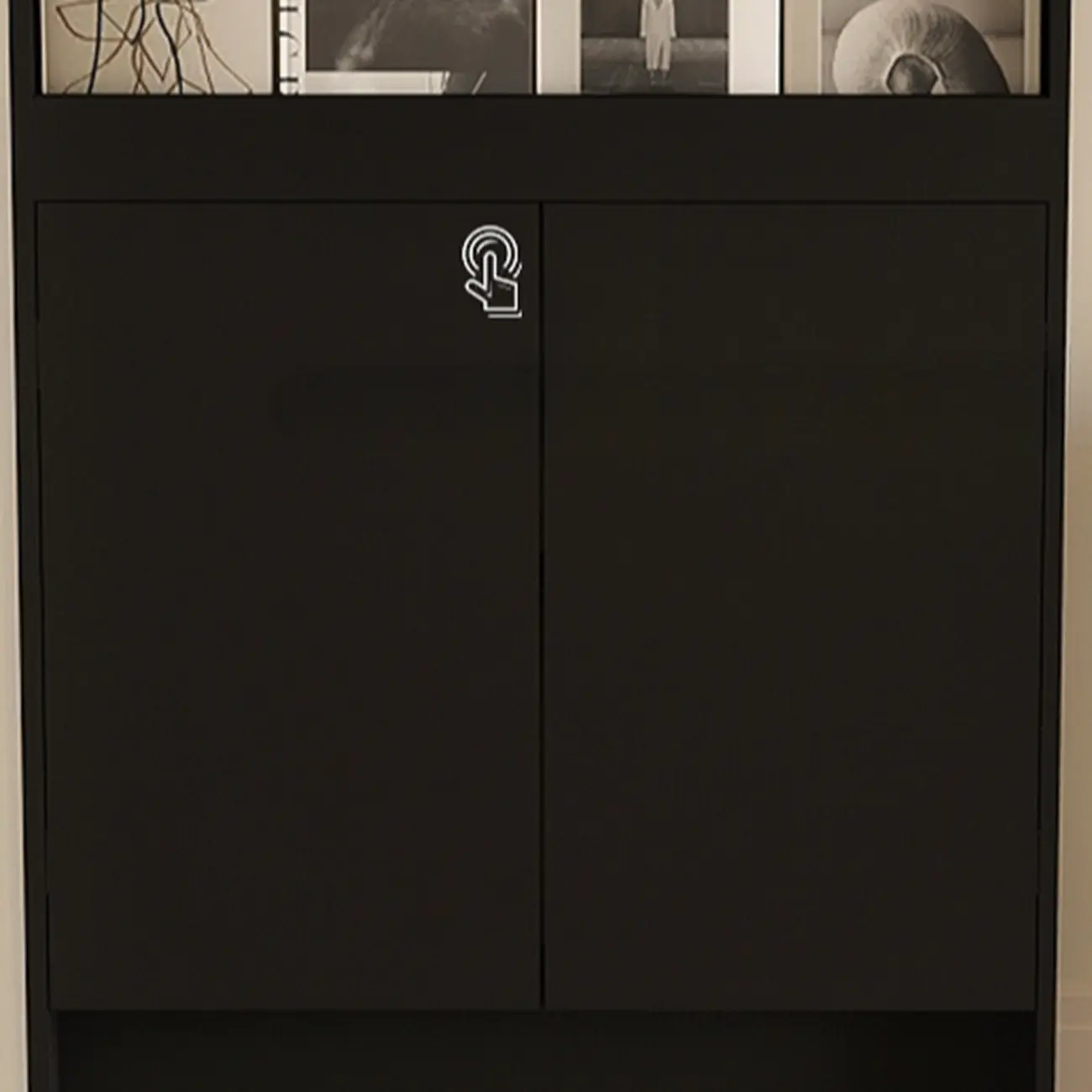 Slim Black 5-Tier Open Back Wood Bookcase with Cabinet