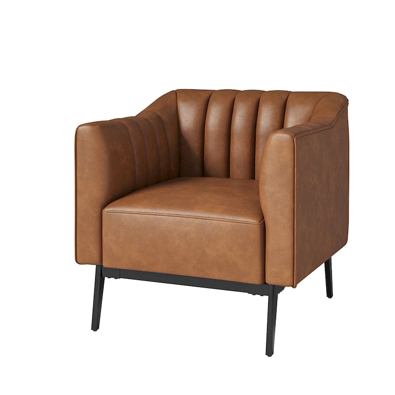 Alfons Industrial Leather Chair with Channel Tufting and Metal Leg by HULALA HOME