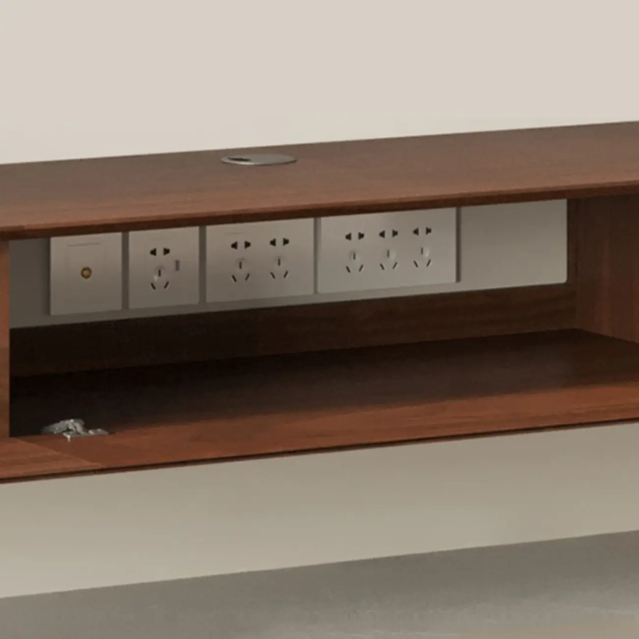 Walnut-Black Wood Drawers Floating Mount TV Stand Wall-Mounted