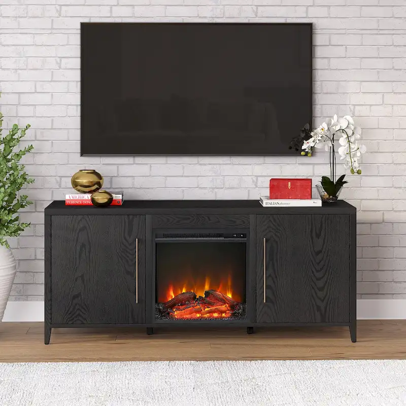 Jasper Rectangular TV Stand with Log Fireplace for TV's up to 65