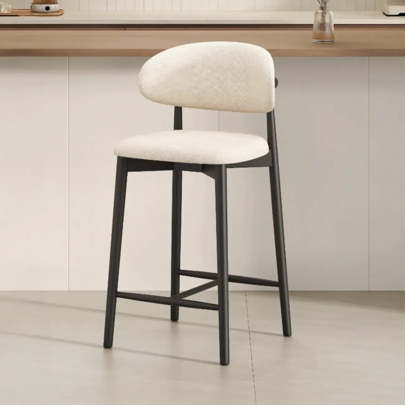 Mid Century Modern Upholstered Bar Stool with Back