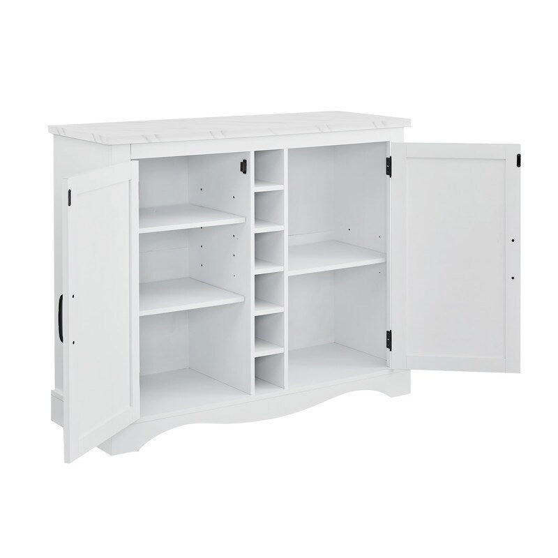 47 Marbling Countertop Buffet Bar Cabinet w/ Glass Holders