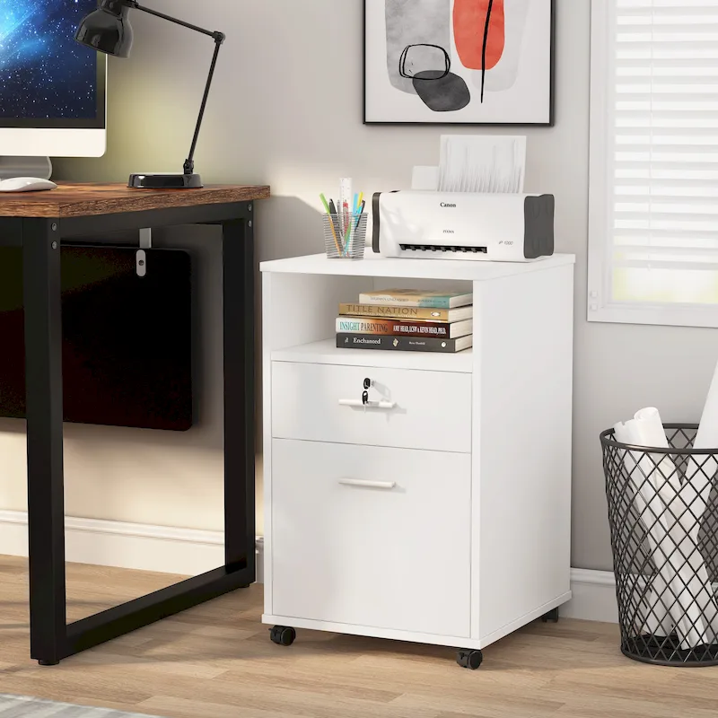 Mobile File Cabinet with 2 Drawer and Lock, Printer Stand with Rolling Wheels