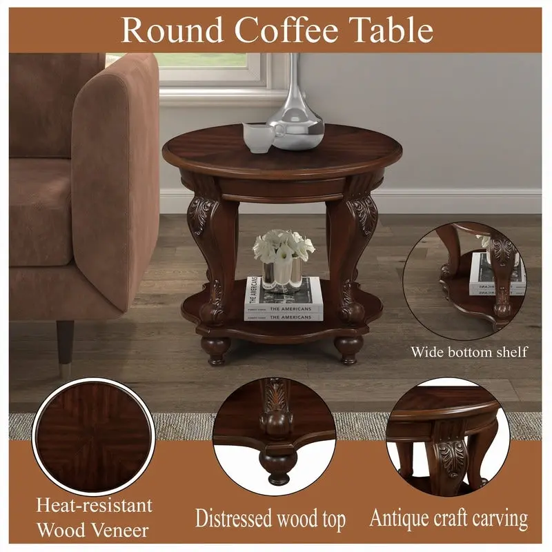 22 Inch Round End Table with Shelf