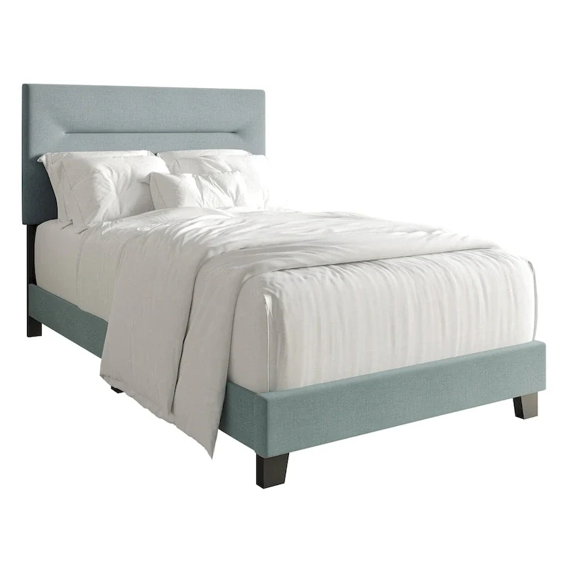 Linen Upholstered Bed, Foam-Padded Headboard, Rubberwood/MDF, Seats 2, Grey/Blue/Beige/Light Blue, Twin/Full/Queen/King