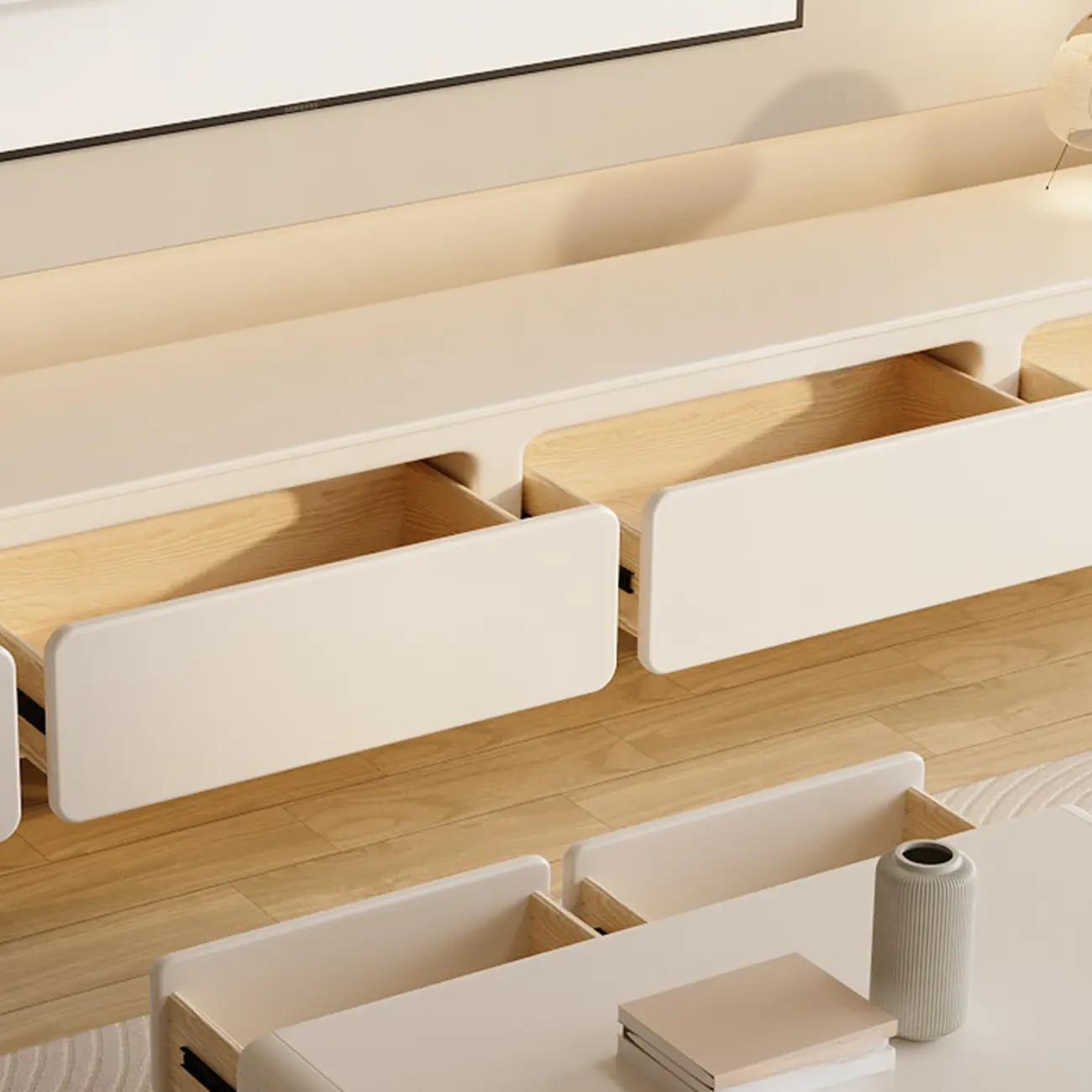 63 Living Room White Wooden Rectangular TV Stand with Drawer