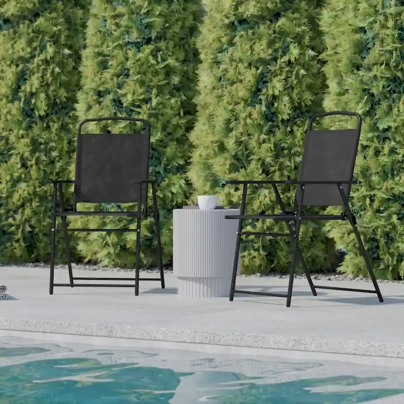Set of 2 All-Weather Textilene Patio Sling Chairs with Armrests