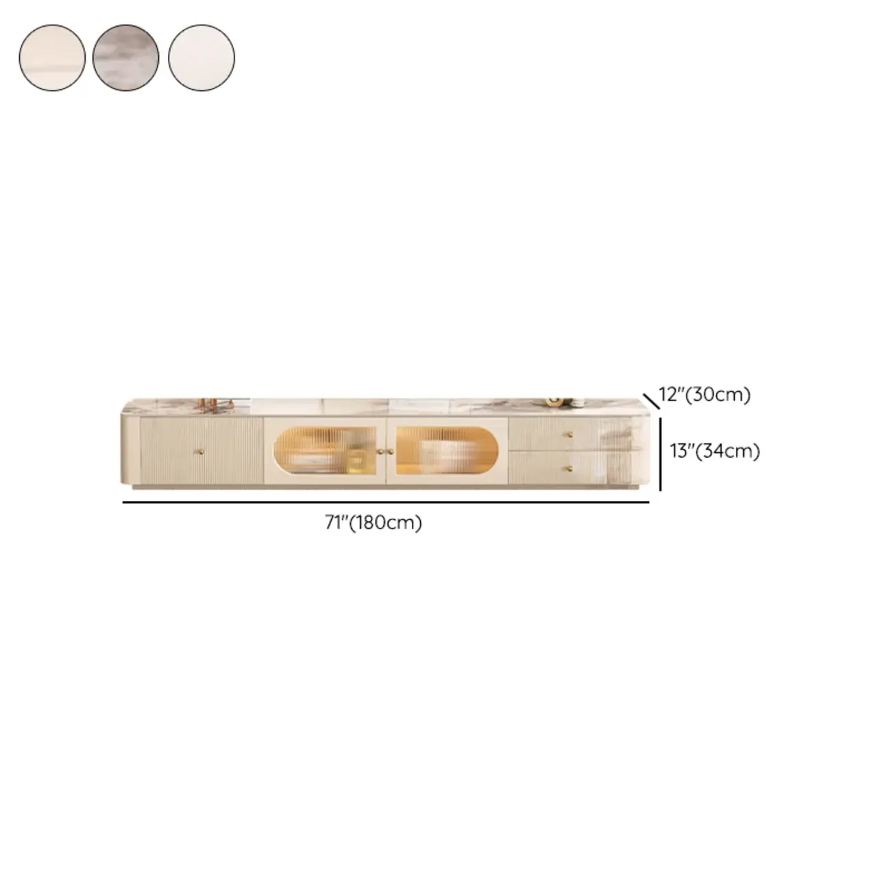 White Modern Marble Long TV Stand with Shelf