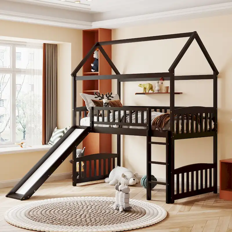 Merax Twin House Bed Loft Bed with Slide