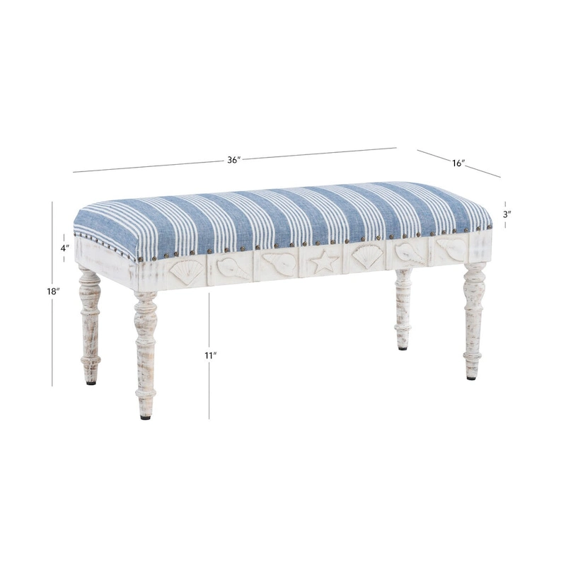 Barlow Upholstered Wood Seashell Entryway Bench