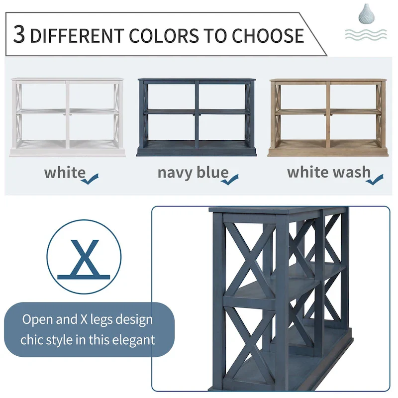 3-Tier Narrow Console Table with X-Frame Legs