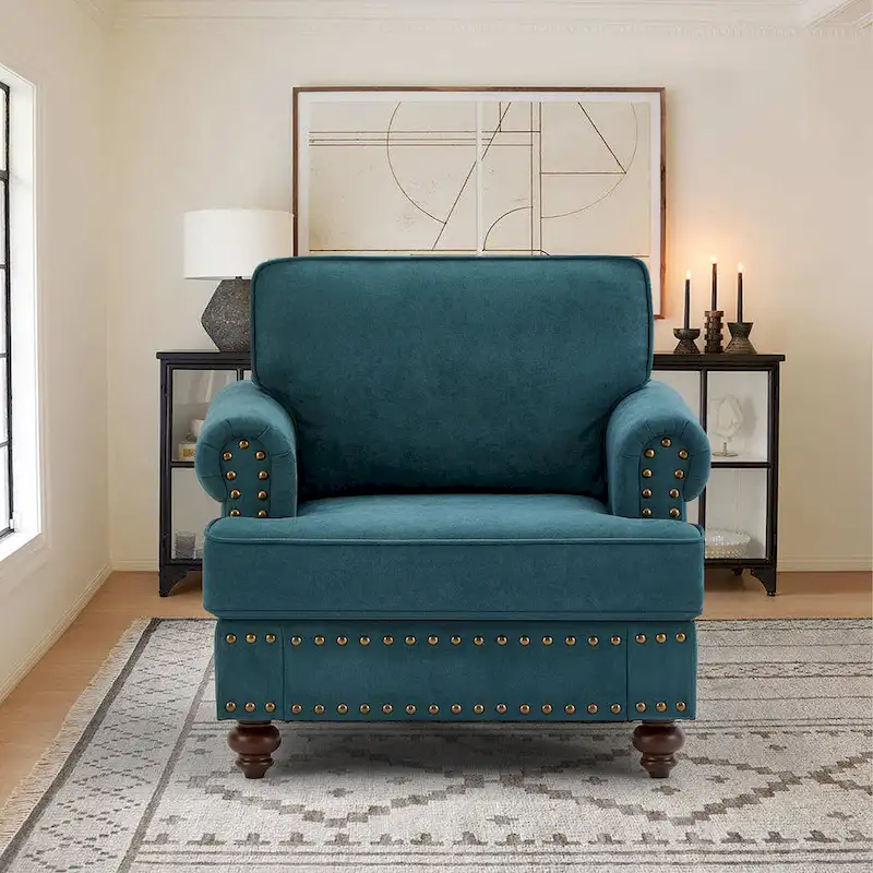 37.2 Chenille Upholstered Accent Chair with Nailheads