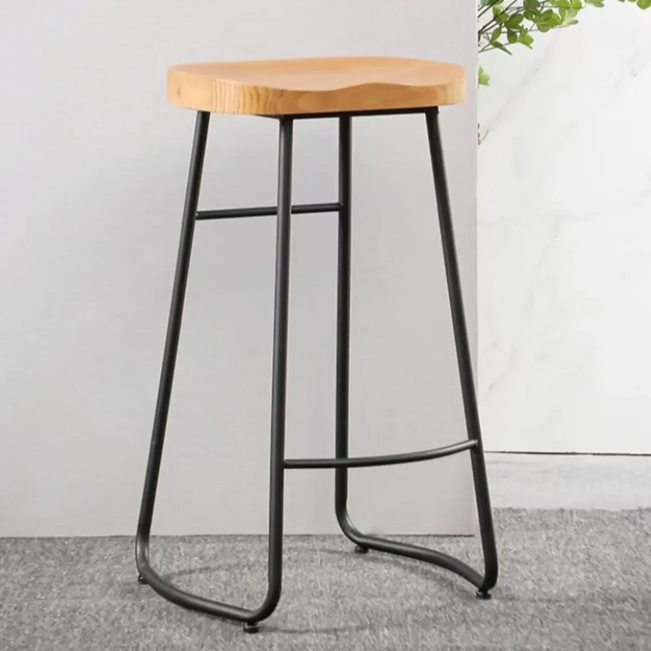 Natural Wood Saddle Seat Backless Counter Bar Stools