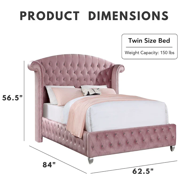 Vyvi Glam Upholstered Pink Button Tufted Wingback Panel Bed by Furniture of America