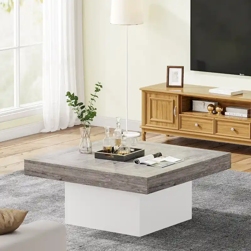 Square Coffee Table with LED Edge Lighting and Open Shelf