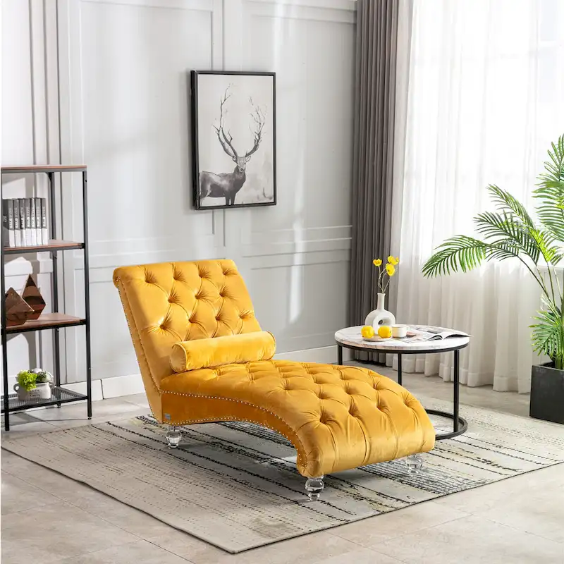Velvet Tufted Chaise Lounge Accent Living Room Chair