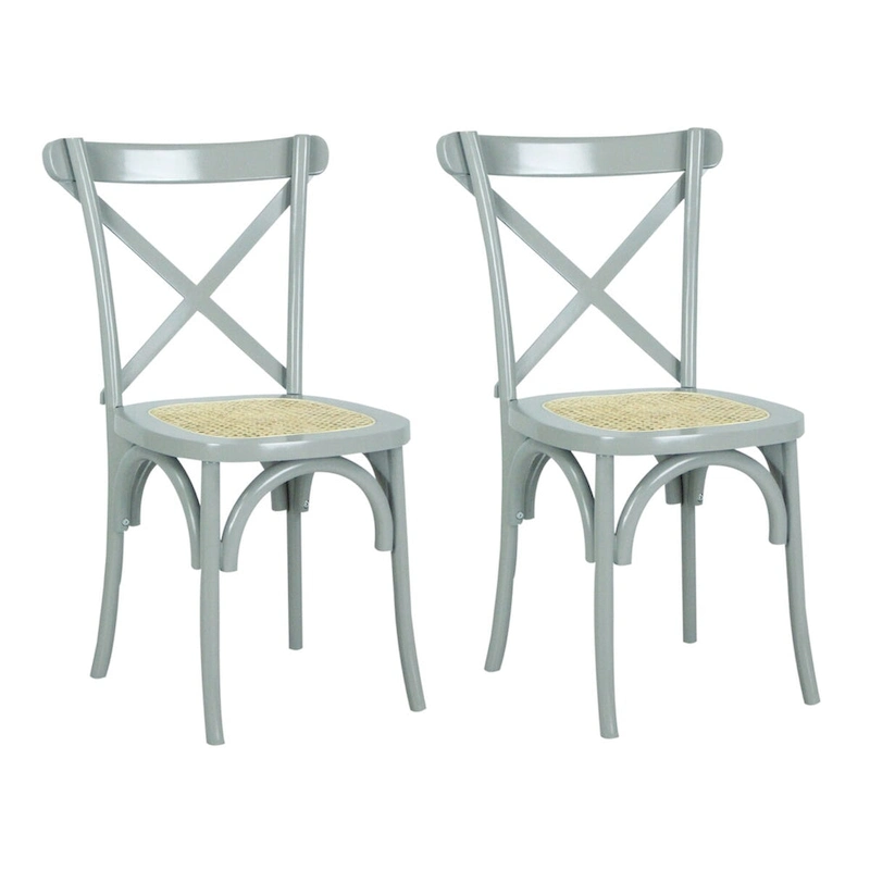 Colmar Classic Traditional X-Back Wood Rattan Dining Chair, Natural (Set of 2) by JONATHAN Y