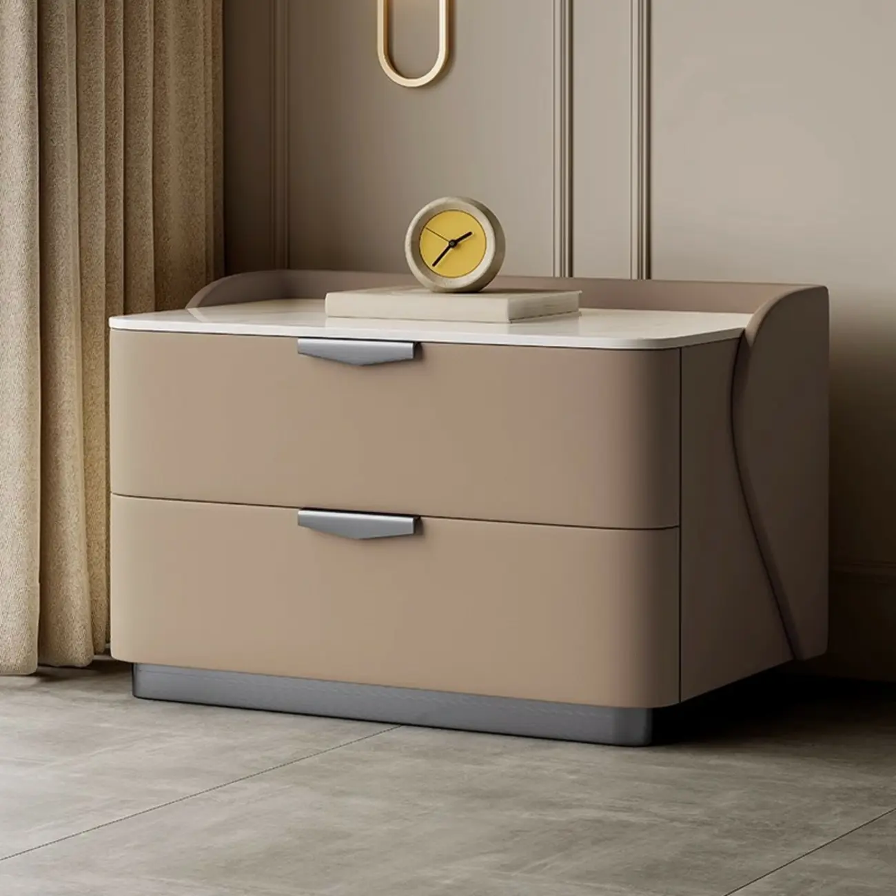 Modern Leather Stone Top Soft-Touch 2-Drawer Nightstand