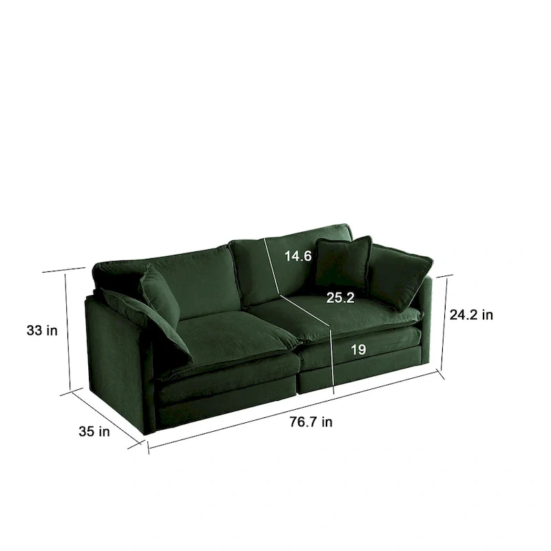 3 Piece Chenille Sofa Set with Arm Pillows and Toss Pillows, Include 2- Piece Armchairs and One 2-seat Sofa