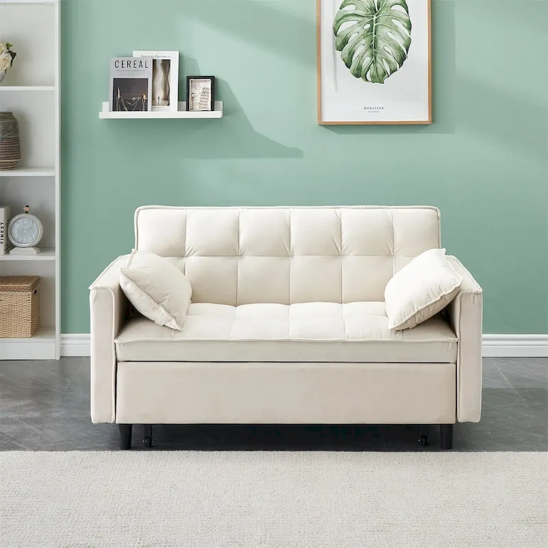 Velvet Loveseat with Reclining Backrest, Toss Pillows and Pockets