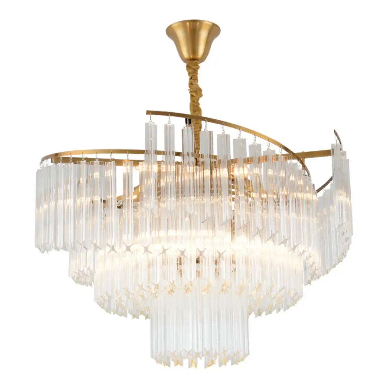 Modern Tier Round Gold Crystal Chandelier Height Adjustable