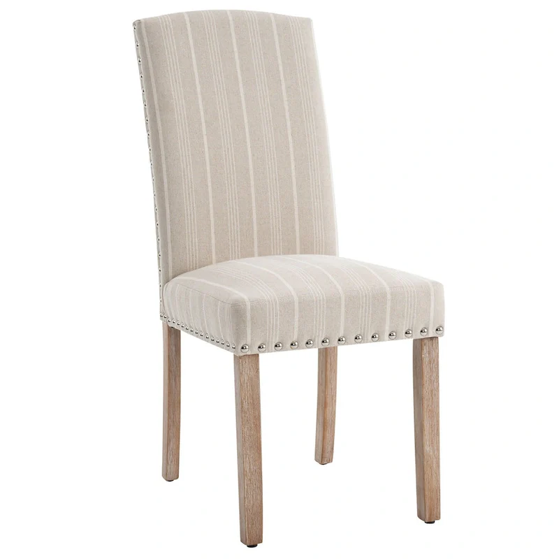Set of 2 Gray Fabric Dining Chairs with Nailhead Trim