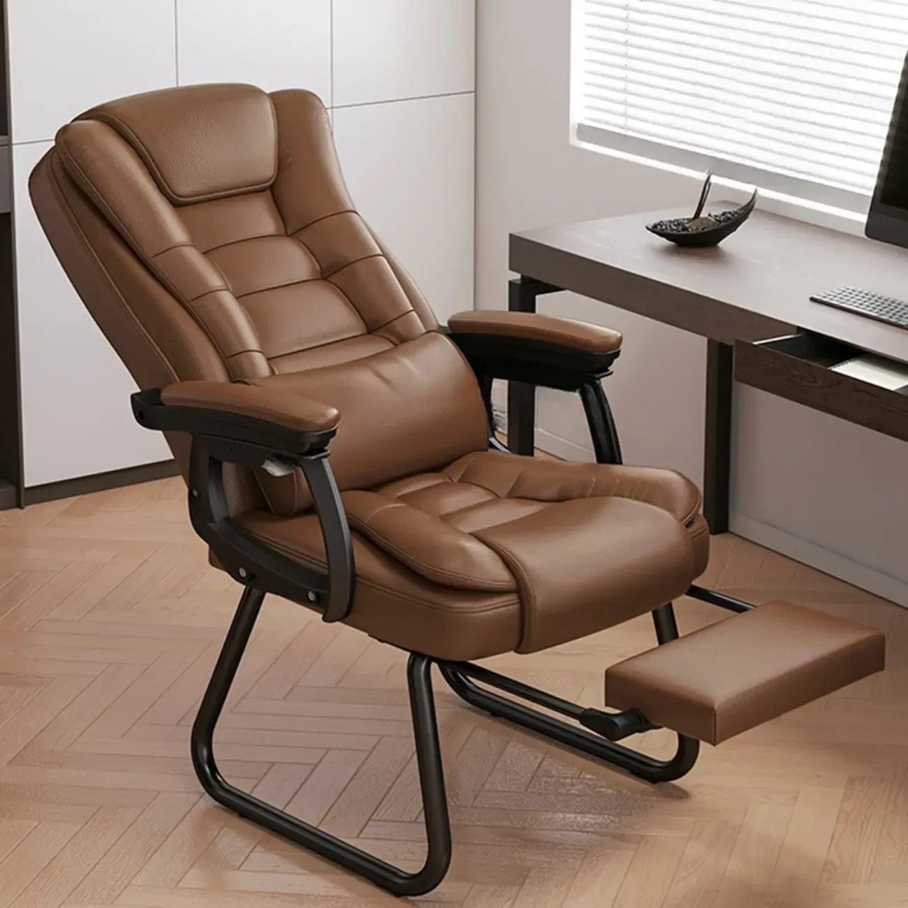 Luxurious Ink Leather Steel Reclining Office Chair
