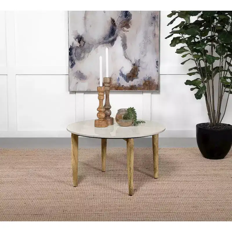 Coaster,Aldis Round Marble Top Coffee Table White and