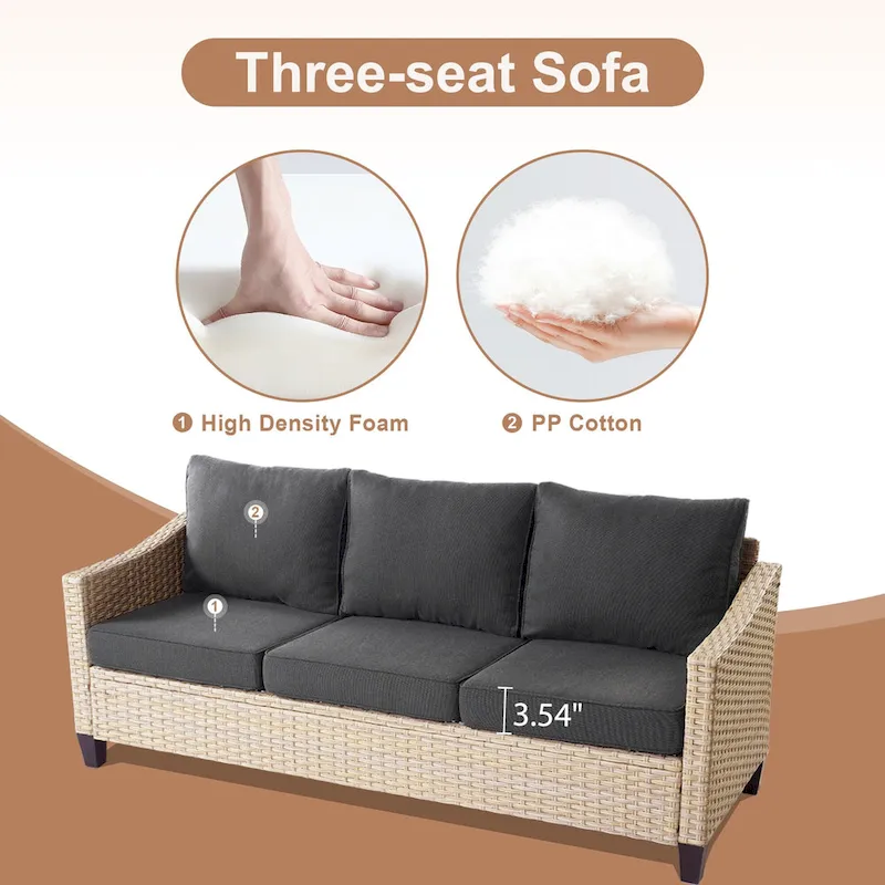 HOOOWOOO 8-piece Patio Wicker Rattan Conversation Set with Multifunctional Fire Pit Table