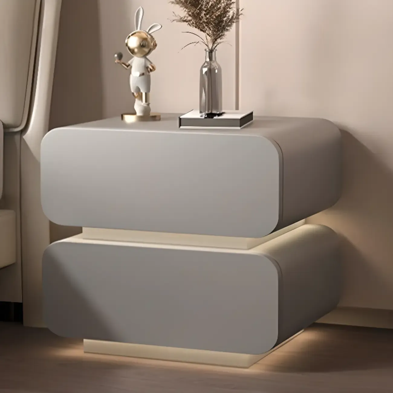 Modern Wood White Lighting 2-Drawer Nightstand