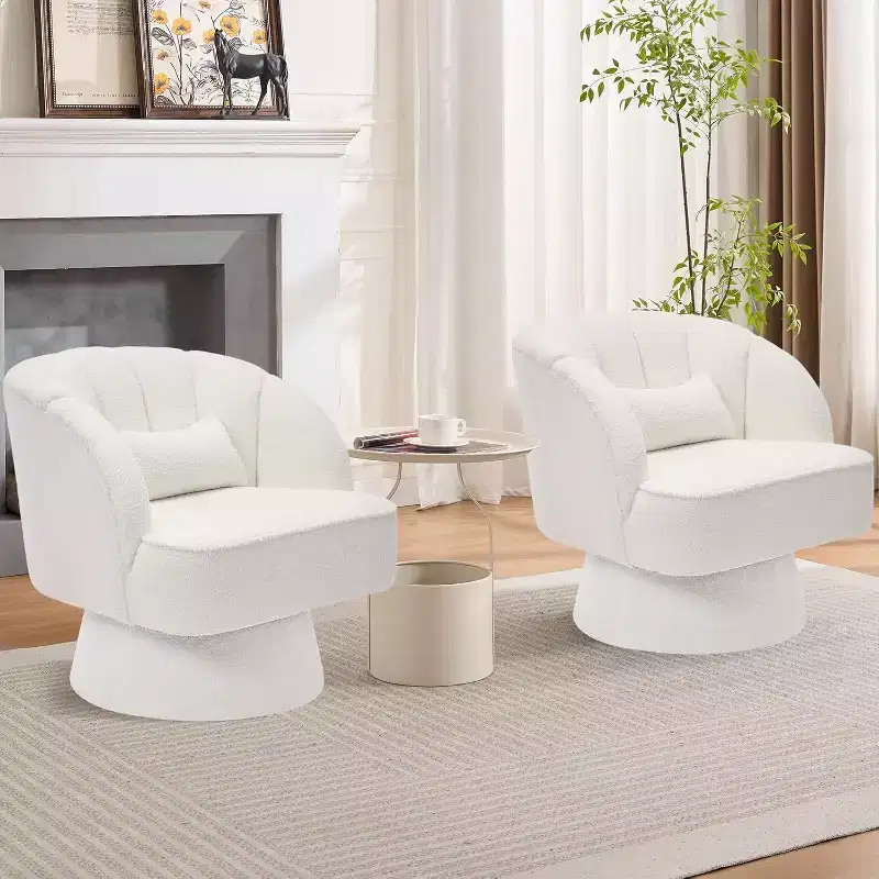 Acekool 360 Swivel Barrel Chair - Plush Teddy Velvet Lounge Chair