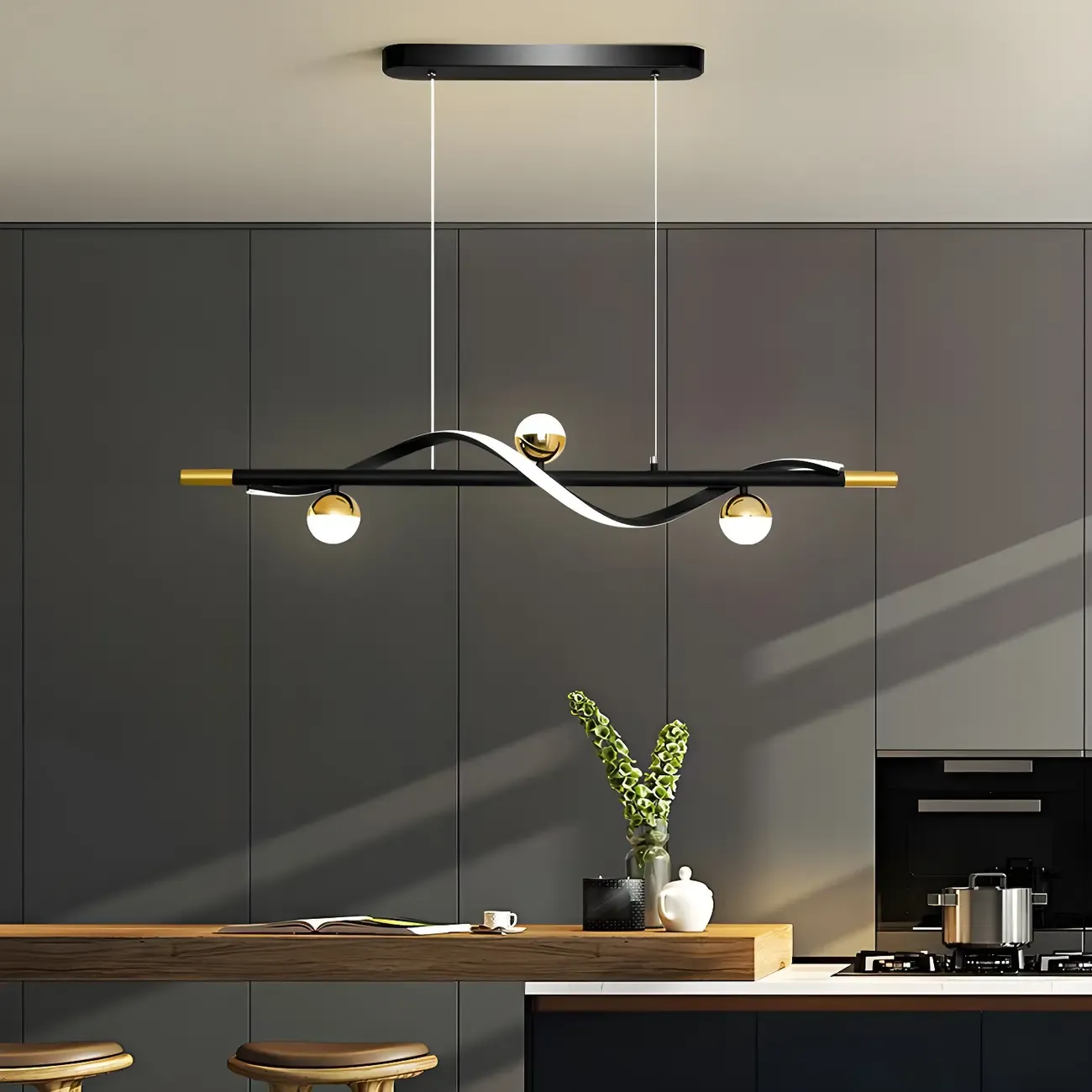 Modern Black Metal Acrylic 4-Light LED Dimming Pendant Light
