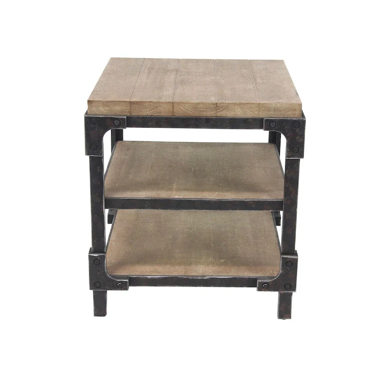 Wood 2 Shelves Side End Accent Table - Brown - Roche River Decor