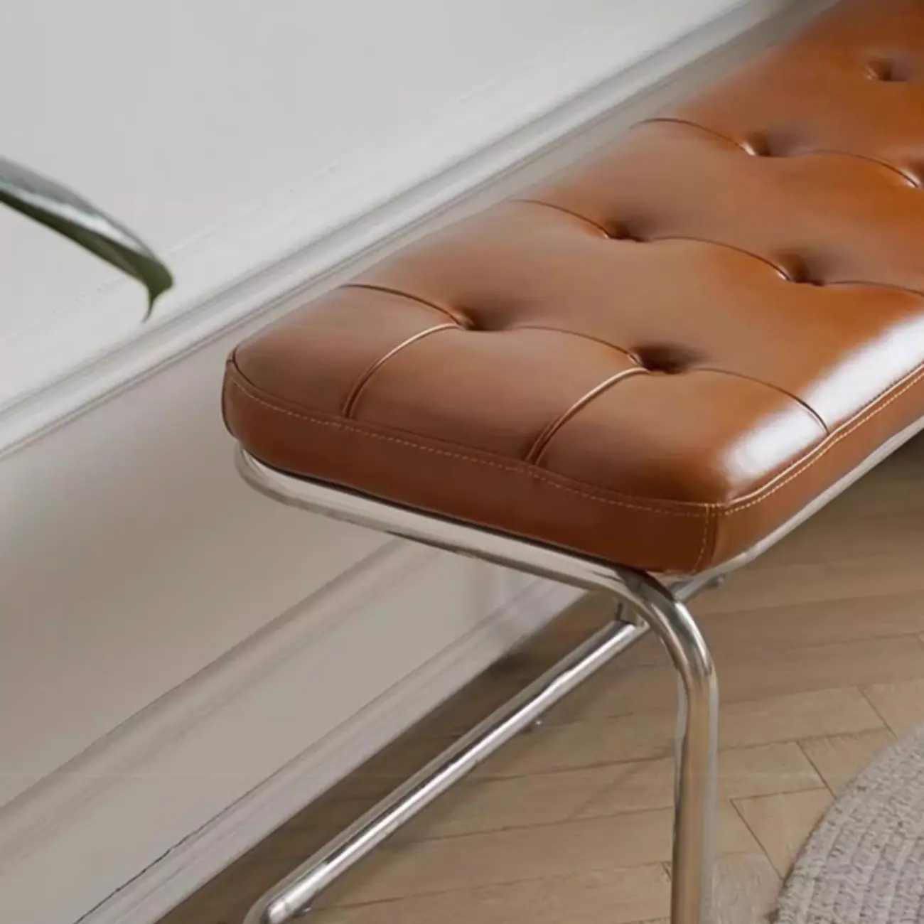 Modern Leather Rectangular Upholstered Bedroom Bench