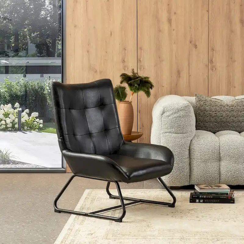 Glitzhome 35.5H Leatherette Wingback Accent Chair With Metal Legs