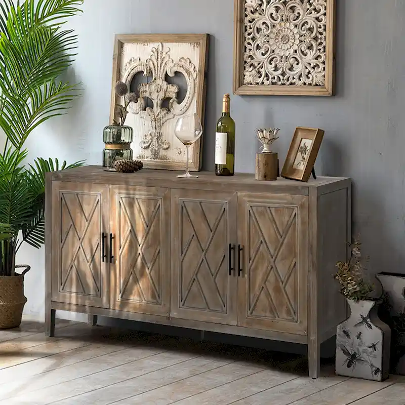 Accent Cabinet 4 Door Wooden Twill Sideboard Storage Cabinet
