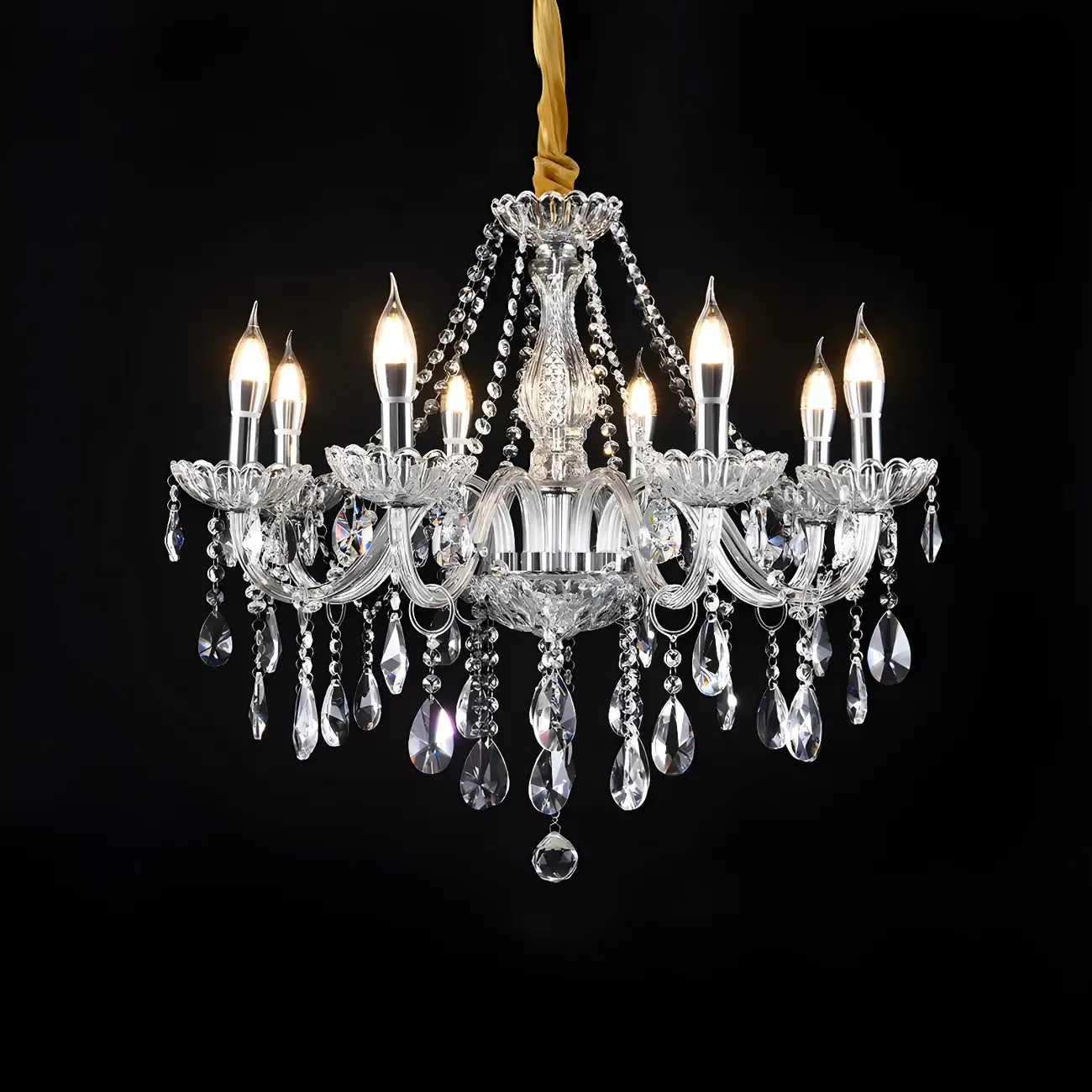 Mid-Century Crystal Candlestick Adjustable Chandelier