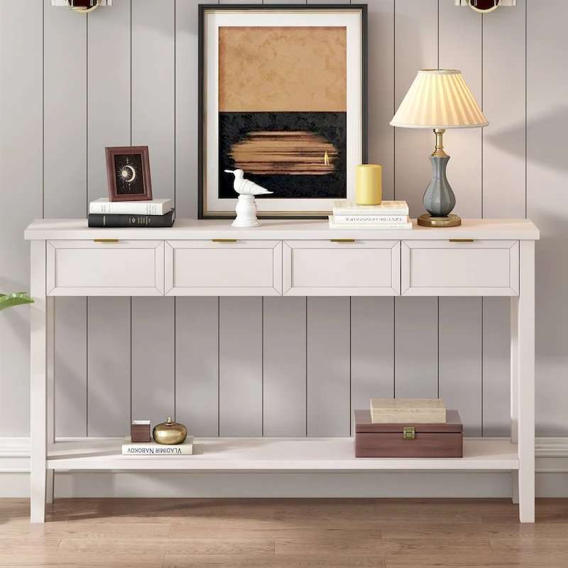 High-Quality Entryway Console Table with 4 Spacious Drawers & 1 Bottom Shelf