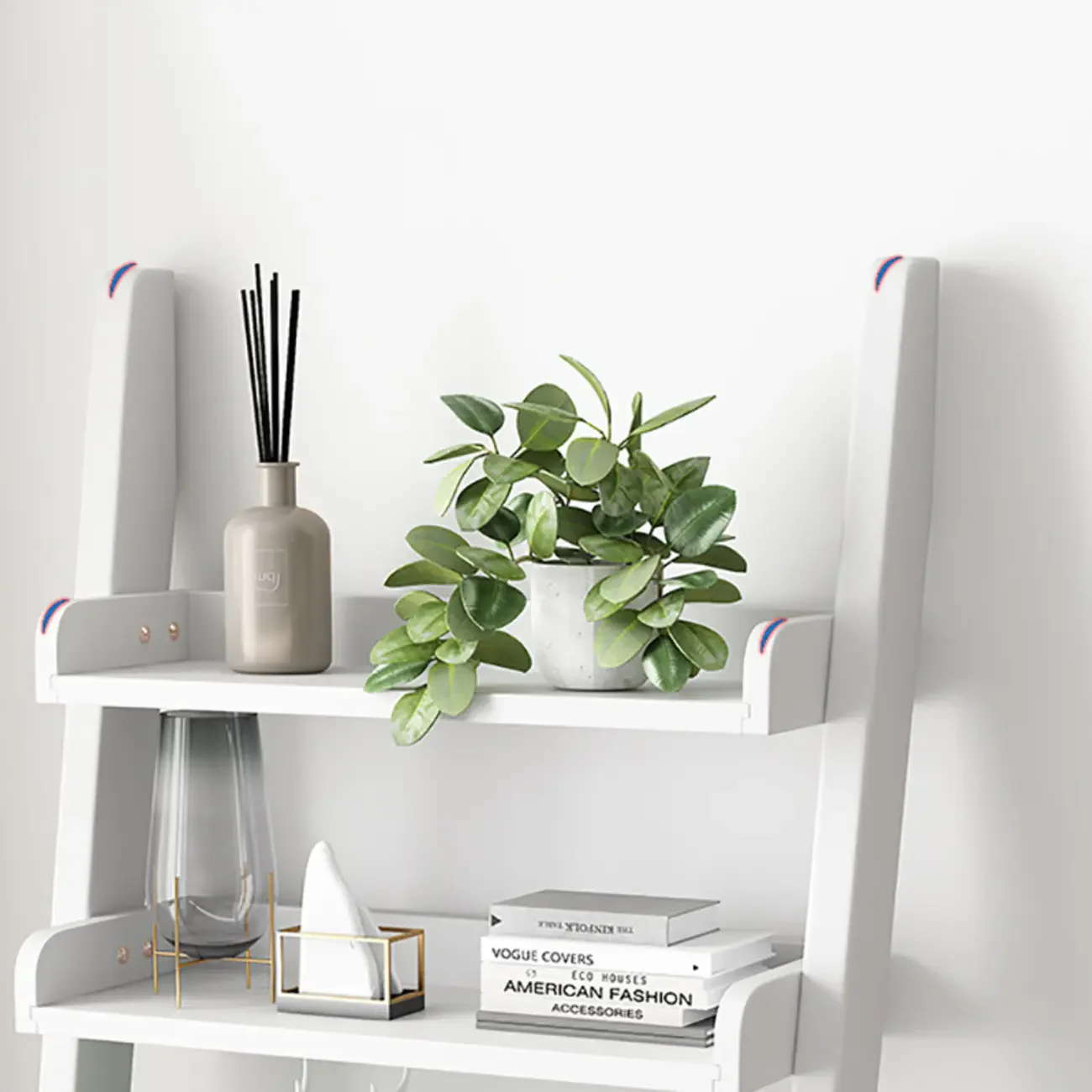 Narrow Modern Solid Wood 5-Tier Open Ladder Bookcase