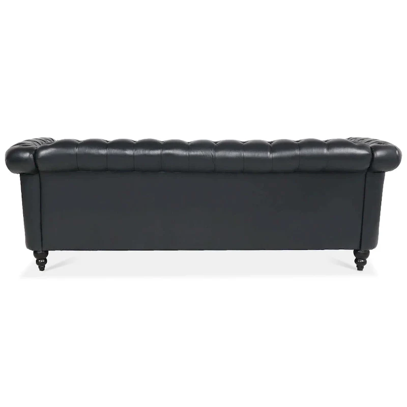 Faux Leather Rolled Arm Chesterfield Three Seater Sofa