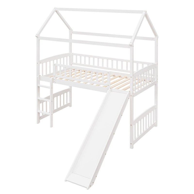 Twin Loft Bed with Slide,House Bed with Slide