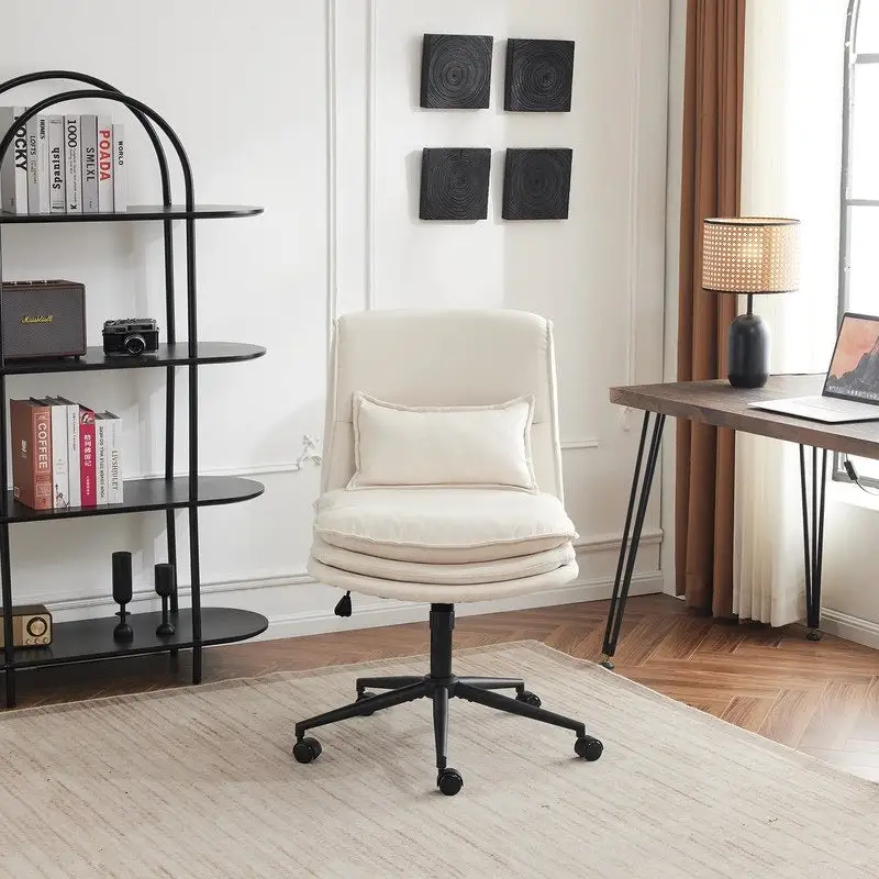 Upholstered Armless Polyester Fiber Task Office Chair With Wheels