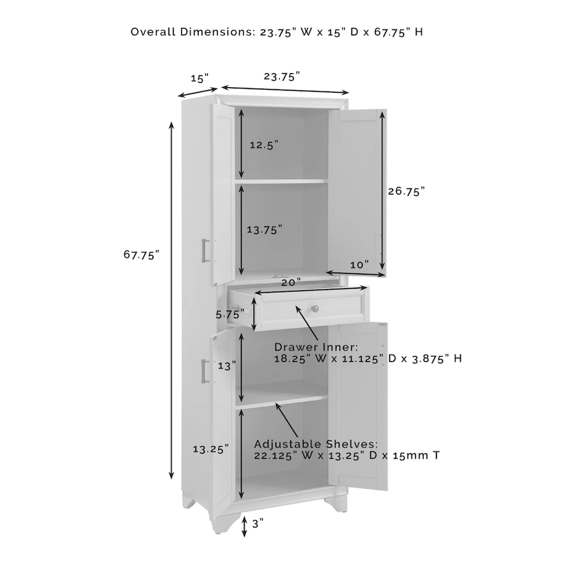 Crosley Tara 3Pc Sideboard And Pantry Set - 15x108.5x67.75